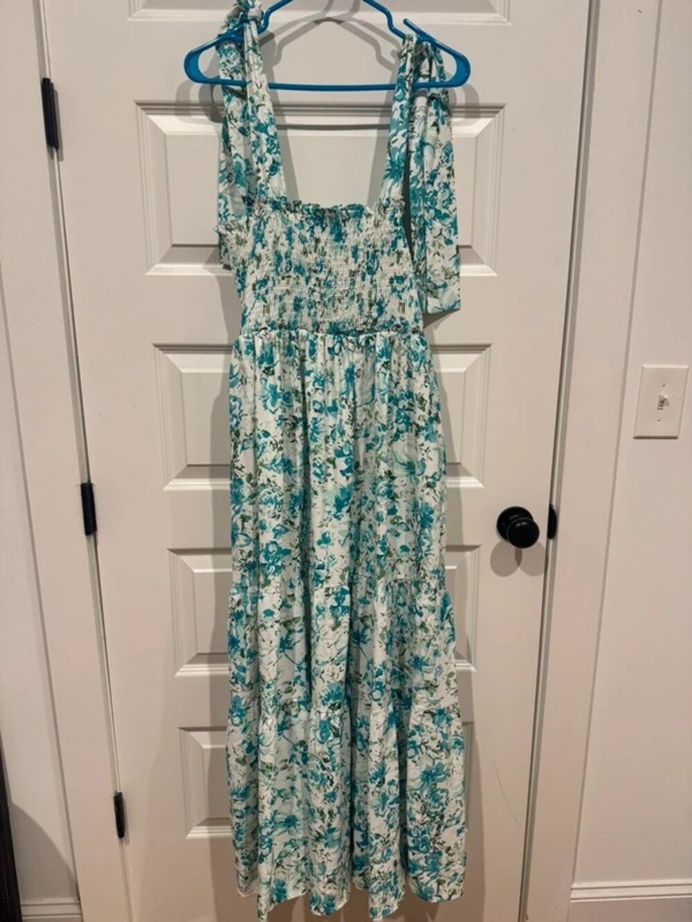 Green floral print long dress